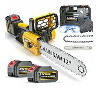 Tronçonneuse à batterie 12 pouces, moteur 1800W sans balais, 2x4000mAh, lubrification auto, sécurité - scie arboricole pro avec coffret, pour bois et jardin