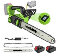 Tronçonneuse à Batterie 16 Pouces, Tronçonneuse Électrique Sans Fil 2200W avec Moteur Brushless 2 x 4.0Ah, Système de Double Protection, Lubrification Automatique, Écran LED, Élagage et Jardinage (B)