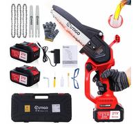 Tronçonneuse à batterie 8 pouces, tronçonneuse sans fil OUTIGO 1000 W, 2 batteries 21 V 3000 mAh, outil de jardinage puissant pour couper les branches