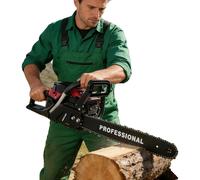 Tronçonneuse à essence, guide-chaîne de 20 pouces, cylindrée de 58 cm³, puissance de 2,4 kW, régime maximal de 10 000 tr/min, double interrupteur de sécurité