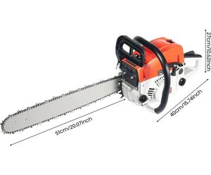 Tronçonneuse à essence - Modèle 5200 - Moteur 2 temps de 52 cm³ - Puissance de 2,0 kW - Longueur de guide-chaîne de 51 cm - Tronçonneuse professionnelle pour le bois, la forêt et le jardin - Rouge