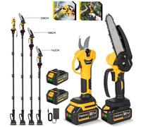 Tronçonneuse élagueuse sur perche - MELLWIN - 104-200cm - 6"" guide - Sécateur 30mm - 2x3000mAh