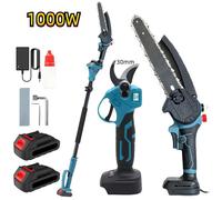 Tronçonneuse élagueuse sur perche, Pack Tronçonneuse Sécateur, 2 Batteries, 30mm, Écran LCD, 1000w, télescopique 3 positions