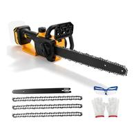 Tronçonneuse électrique 12" compatible avec Dewalt 18/20 V, moteur sans balais 1200 W, longueur de lame de 30 cm, lubrification automatique de chaîne avec 3 chaînes de scie (jaune pour Dewalt)