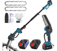 Tronçonneuse électrique 2 en 1 - Élagueuse télescopique - Lame de 15 cm - Compatible avec batterie 18 V - Élagage et entretien des arbres - Bleu