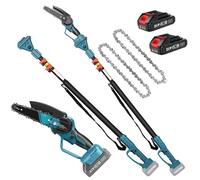 Tronçonneuse électrique de 6 pouces + Perche télescopique 2,5 m, Élagueuse Sans Fil 2 en 1, 2 batteries et chargeur, réglable 180°