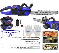 Tronçonneuse électrique, guide-chaîne 16 pouces, 2 batteries 4,0 Ah, vitesse 18000 tr/min, 16INCH Tronçonneuse, 16 pouces, deux batteries