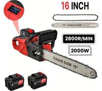 Tronçonneuse électrique, longueur de coupe 16 pouces, pompe à huile automatique, rouge 3 (2 batteries)