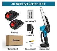 Tronçonneuse électrique - Mini-tronçonneuse sans fil - Guide-chaîne de 20 cm - 18 V - Moteur sans balais - À main - Élagage et travaux du bois - Kit comprenant 2 batteries