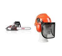Tronçonneuse Électrique Oregon CS1500 2400W, Faible Rebond & Yukon Casque de Sécurité pour Tronçonneuse avec Cache-oreilles de Protection et Visière en Maille, Casque de Protection