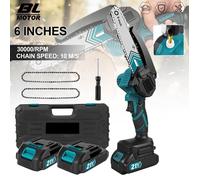Tronçonneuse Électrique Sans Fil 6 Pouces avec 2 Batteries 30,000 RPM Mini Scie à Chaîne Électrique pour Couper du Bois, Branches