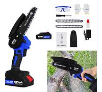 Tronçonneuse Électrique sans Fil Brushless 21V MAX Mini Tronçonneuses à Batterie 4 Pouces Mini Scie à Chaîne Électrique pour la Coupe du bois, l'élagage le Jardin (avec 2 chaînes et 1 batterie)