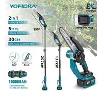 Tronçonneuse électrique sans fil YOFIDRA 8 pouces, à manche télescopique, pour la coupe des arbres et des jardins, compatible avec les batteries Makita. No Battery