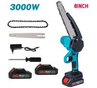 Tronçonneuse électrique - Tronçonneuse sans fil de 20 cm - 3000 W, 24 V - Scie à bois et sécateur - Écran LED - 2 batteries - Vert
