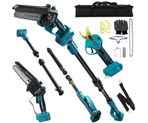 tronçonneuse et Secateur à Batterie Télescopique compatible avec Makita 18V | 4 en 1 sans batteries Perche Élagueuse Secateur à Batterie, Mini petite scie avec chaîne de verrouillage de sécurité