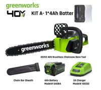 Tronçonneuse Greenworks 40 V à moteur sans balais 12 m/s avec guide-chaîne de 16 pouces -batterie 4 Ah et chargeur