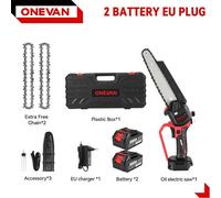 Tronçonneuse - Kit B avec 2 batteries - Alimentation par batterie - Moteur sans balais - Guide-chaîne de 20 cm - 4 500 W - 45 000 tr/min - Bleu
