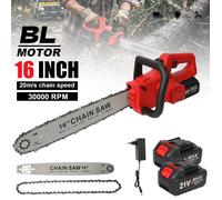 Tronçonneuse sans fil 16"" - Moteur brushless, 30000 RPM, 20 m/s, 80cm - Compatible Makita 18-21V, 2 batteries 1500mAh