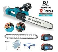 Tronçonneuse sans fil 21 V, Moteur sans brosse, Guide de 12 pouces 4200 tr/min, 2 batteries 5,5 Ah et 2 chaînes, Élagage jardin