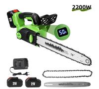 Tronçonneuse sans fil - 2200W - Tronçonneuse électrique 16 pouces - 2 batteries - écran numérique - Pour bois et entretien jardin