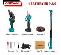 Tronçonneuse sans fil - Ébrancheur télescopique 3-en-1 / scie à branches - Moteur sans balais - 18 V - Kit comprenant 1 batterie - Pour l'élagage