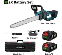 Tronçonneuse sans fil - Guide-chaîne de 30,5 cm - Moteur sans balais - 2 batteries 18 V - 3000 W - Écran LED - Sans fil - Vert clair