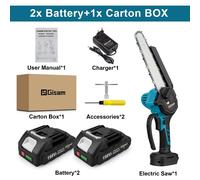 Tronçonneuse sans fil - Mini modèle à une main - Lame de 20 cm - Moteur sans balais - Système 18 V - 2 batteries incluses - Bleu clair