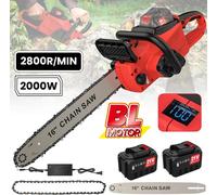Tronçonneuse sans fil - Sans balais, 40 cm, électrique - Avec 2 batteries - À guidage manuel - Pour l'élagage et le travail du bois - Rouge