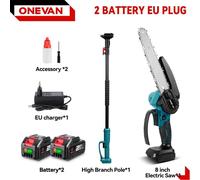 Tronçonneuse télescopique électrique et taille-haie - Outil de jardinage 2-en-1 - Sans balais - 5500 W - Lame de 20 cm - Sans fil - Avec 2 batteries - Rouge