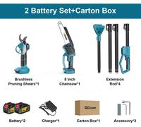 Tronçonneuse télescopique sans fil 4-en-1 - Ébrancheur/taille-haie - Moteur sans balais - Guide-chaîne de 20 cm - 2 batteries 18 V incluses - Orange