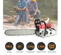 Tronçonneuse Thermique sans Fil, 13 000 tr/min, 58CC, 2400W, Résistantes à la rouille Tronçonneuse pour la coupe du bois - Rouge