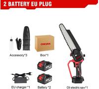 Tronçonneuse - Tronçonneuse à essence - Sans fil, alimentée par batterie - Moteur sans balais - 4 500 W - 45 000 tr/min - Guide-chaîne de 20 cm - Kit comprenant 2 batteries - Rouge