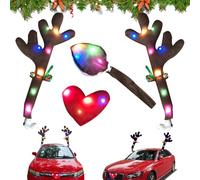 Tronisky Décoration de Noël pour voiture, renne, lumières LED colorées, voiture Rudolph avec cornes, nez et queue