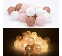 Tronje 20 LED Guirlande Lumineuse Ø6cm Boules de Coton avec Minuterie 4h - Portable Chaîne Lumière 3,8m - Décoration Lampe avec Piles - Marron-Rose