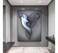 TROONZ Love Heart Effet 3D Wall Art, Toile de Sculpture Abstraite en Métal, Décoration Murale de Peinture Moderne, Love Heart Grey Art Wall-A1||60 * 80cm