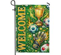 Trophée Drapeau de jardin, gant de gardien de but sportif coloré en toile de jute verte double face pour extérieur, terrasse, pelouse, porche, balcon 30,5 x 45,7 cm