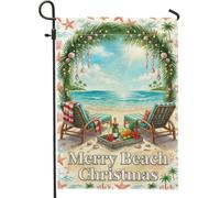 Tropical Beach Citation de Noël Chaise de jardin Drapeau 30,5 x 45,7 cm | Thème tropical, drapeau de cour, décoration côtière, arche de palmier, accents de coquillages, scène balnéaire relaxante