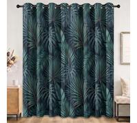 Tropical Jungle Rideaux Occultant 140L X 245H cm Lot de 2 Rideau Occultant Thermiques Imprimé Botanique Monstera Feuilles de Palmier, Rideau Oeillets Opaque Draperie pour Salon et Chambre, Vert