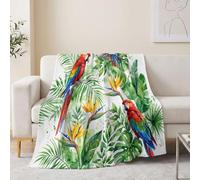 Tropical Oiseau Plaid Couverture Polaire en Flanelle Douce Et Chaude | Perroquet De Forêt Tropicale À Feuille Motif Canapé Nap Couvertures pour Canapé lit Couch Plaid Polaire 180 x 220 cm, Vert