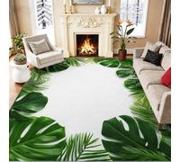 Tropical Plantes Bordures Feuilles Monstera Imprimé Décoration Tapis | 60 x 90 cm, Lavable Antidérapant Poil Court Tapis, Bohème Style, Doux et Moelleux Vert Pour Chambre à Coucher