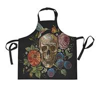 TropicalLife Tablier de cuisine de qualité avec poches, motif tête de mort, colibri, fleur, tablier pour homme et femme, tablier de cuisine, pâtisserie, restaurant, café, tablier de serveur avec col