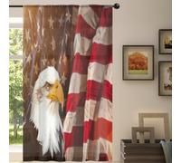 TropicalLife Voilages de fenêtre en voile avec drapeau américain - 139,7 x 213 cm - Motif aigle à tête blanche - Pour salon, chambre à coucher, cuisine, porte de maison