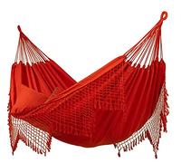 Tropilex Hamac de Jardin à Franges 2 Places | Hamac Double d'Exterieur Capacité 180 kg Colombien | Camping | Fabriqué à la Main | Style Boheme Sublime Rouge 350 cm