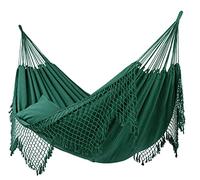 Tropilex Hamac de Jardin à Franges 2 Places | Hamac Double d'Exterieur Capacité 180 kg Colombien | Camping | Fabriqué à la Main | Style Boheme Sublime Vert 350 cm