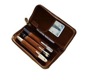 Trousse À Plumes En Cuir - Organisateur de Stockage Vintage pour Fournitures avec 3 Emplacements - Pochette Porte-Stylos,pour l'École, l'Étude, l'Artiste, le Dessin, le Journal, l'Esquisse, le Voyage,