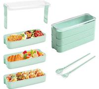 Trousse de repas 3 pièces, lot de 3, 900 ml, vert, avec set de vaisselle et couverts, pour adultes et adolescents, sac à dos d'école, sac à dos de travail, set de pique-nique, sac de voyage