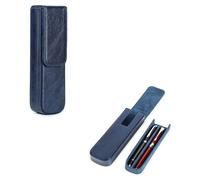 Trousse en cuir tanné végétal, étui de rangement pour stylos plume avec fermeture magnétique dissimulée, bleu, pour 2 stylos, style moderne