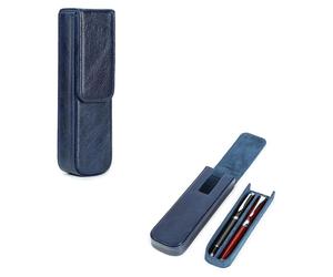 Trousse en cuir tanné végétal, étui de rangement pour stylos plume avec fermeture magnétique dissimulée, bleu, pour 2 stylos, style moderne