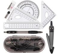 Trousse Geometrie Regle Equerre Rapporteur Compas 8 Pièces Fournitures pour Étudiants Dessin Compas Kit de Géométrie Mathématique