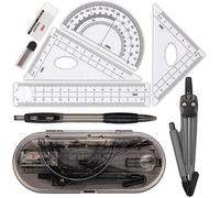 Trousse Geometrie Regle Equerre Rapporteur Compas pour Cercles 8 Pièces Fournitures pour Étudiants Dessin Compas Kit